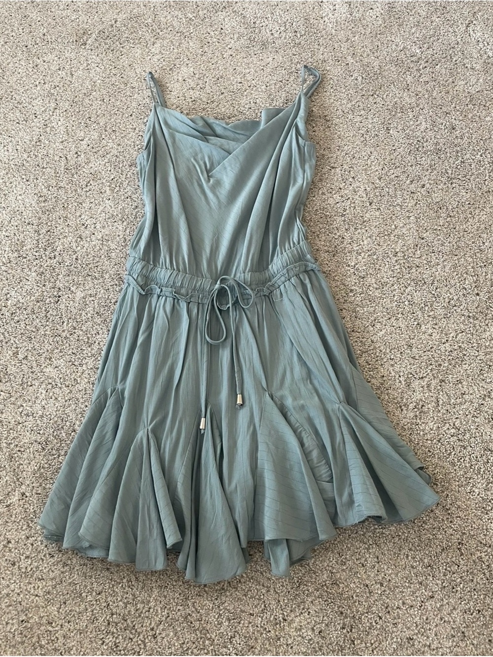 Light Blue Sleeveless Drawstring Waist Mini Dress
